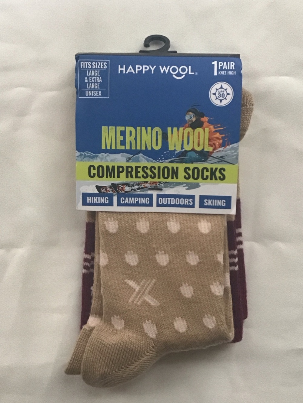 Merino Wool-blend Athletic Compression Socks Unisex size L/XL Tan with Dots